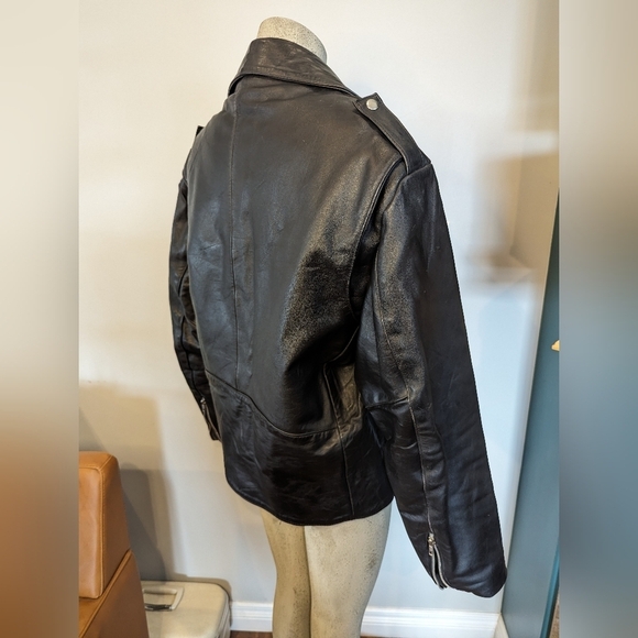Vintage 1980's Heavy Genuine Leather Motorcycle Jacket, Size 46  L/XL - Picture 9 of 17